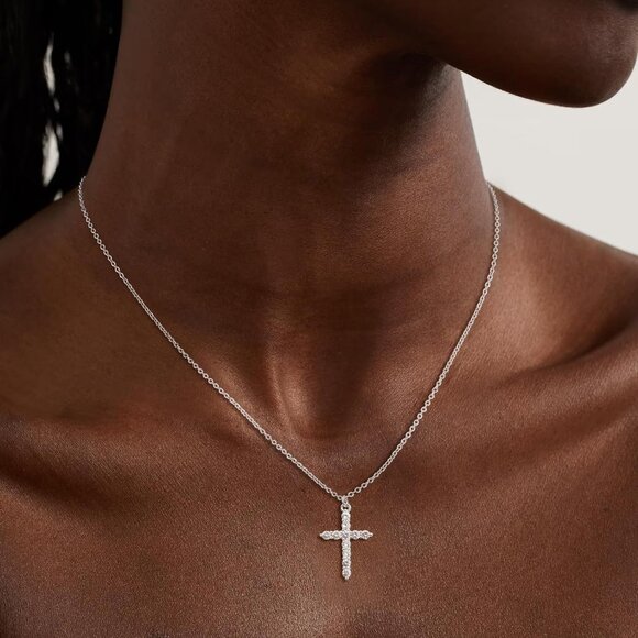 Perfect Gifts Women's Crown B CZ Cross Necklace Silver Plated Faith Jewelry - Picture 4 of 7